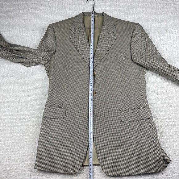 CANALI Light Beige Houndstooth Silk / Wool Blazer Jacket Italy Made Men 50R Read - Picture 16 of 16